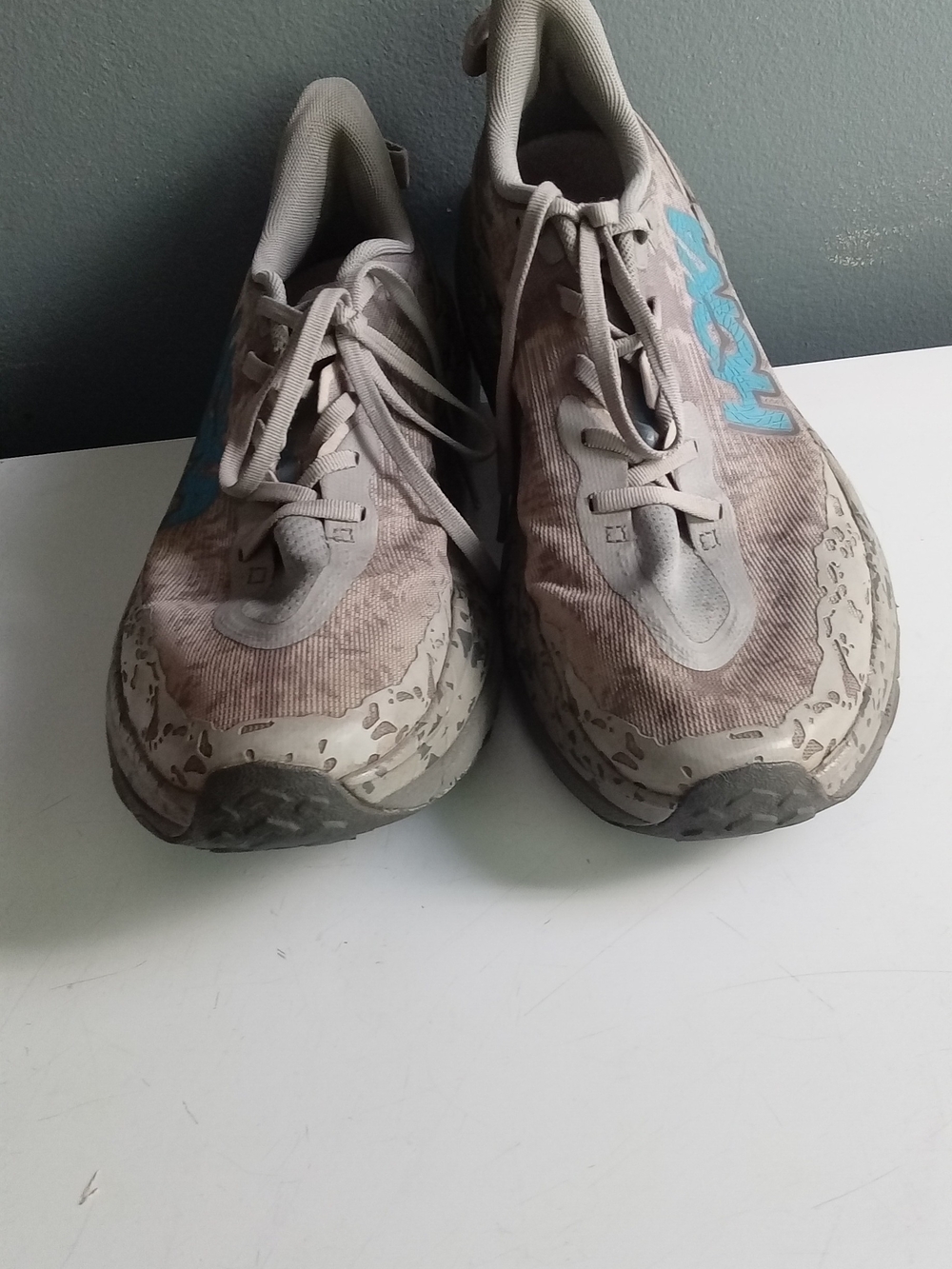Hoka Zinal Trail Running Shoes Taupe Blue Vibram Megagrip Mens Sneakers - Picture 3 of 10